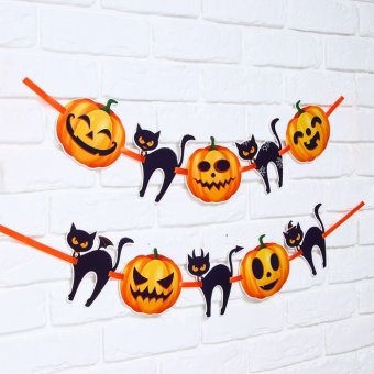 Гирлянда на ленте "Happy Halloween", кошки и тыквы