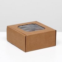 Коробка самосборная, с окном, крафт, бурая, 23 х 23 х 12 см
