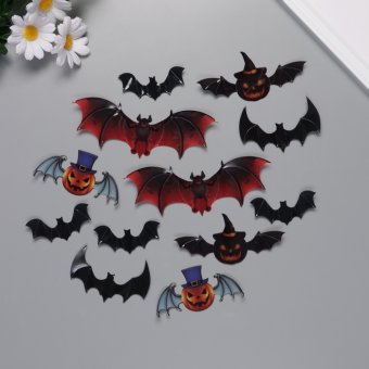 Наклейка пластик "Тыквы и летучие мыши", 12 шт. Наклейка пластик "Тыквы и летучие мыши", 12 шт.