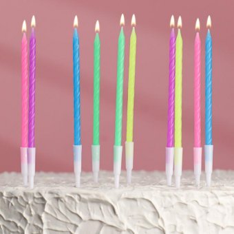 Свечи для торта "С Днём Рождения", неоновые, 10 шт
