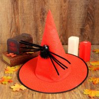 Карнавальная шляпа «Конус», с пауком, красный