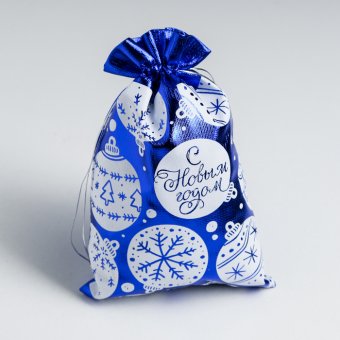 Мешочек подарочный парча «С Новым годом», синий, 16×24 см